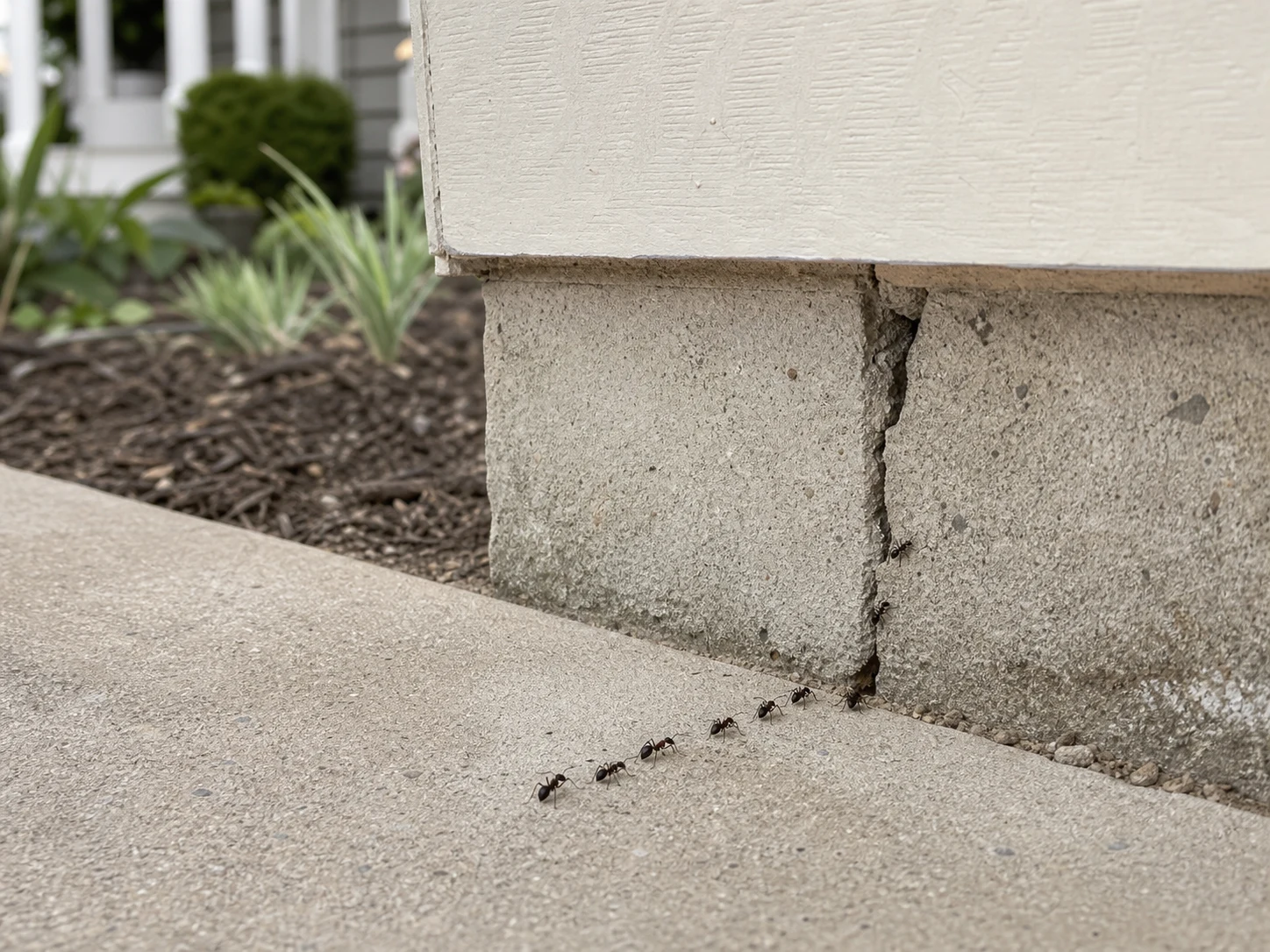 Close inspection of a kitchen baseboard for ant activity