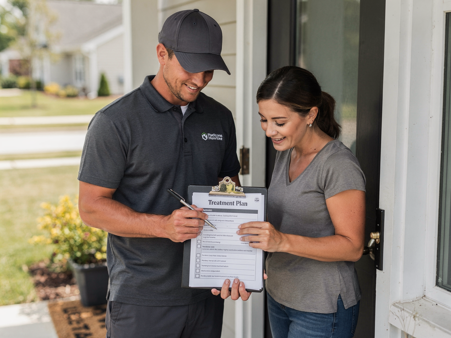 Hawx technician reviewing plan with homeowner